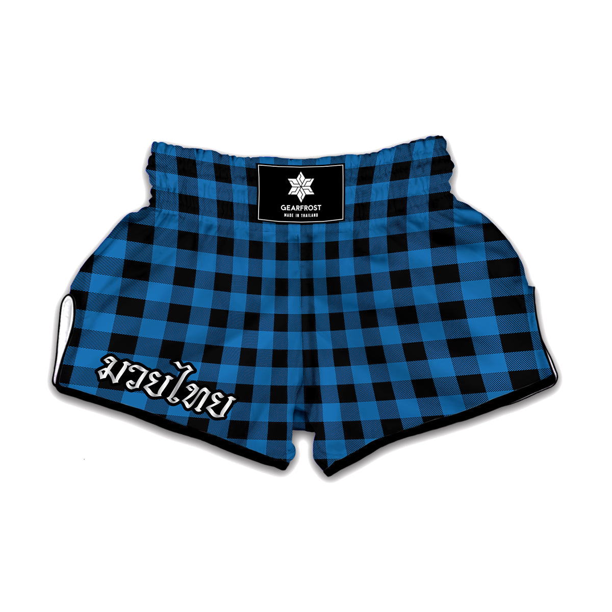 Blue And Black Buffalo Check Print Muay Thai Boxing Shorts