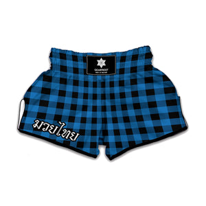 Blue And Black Buffalo Check Print Muay Thai Boxing Shorts