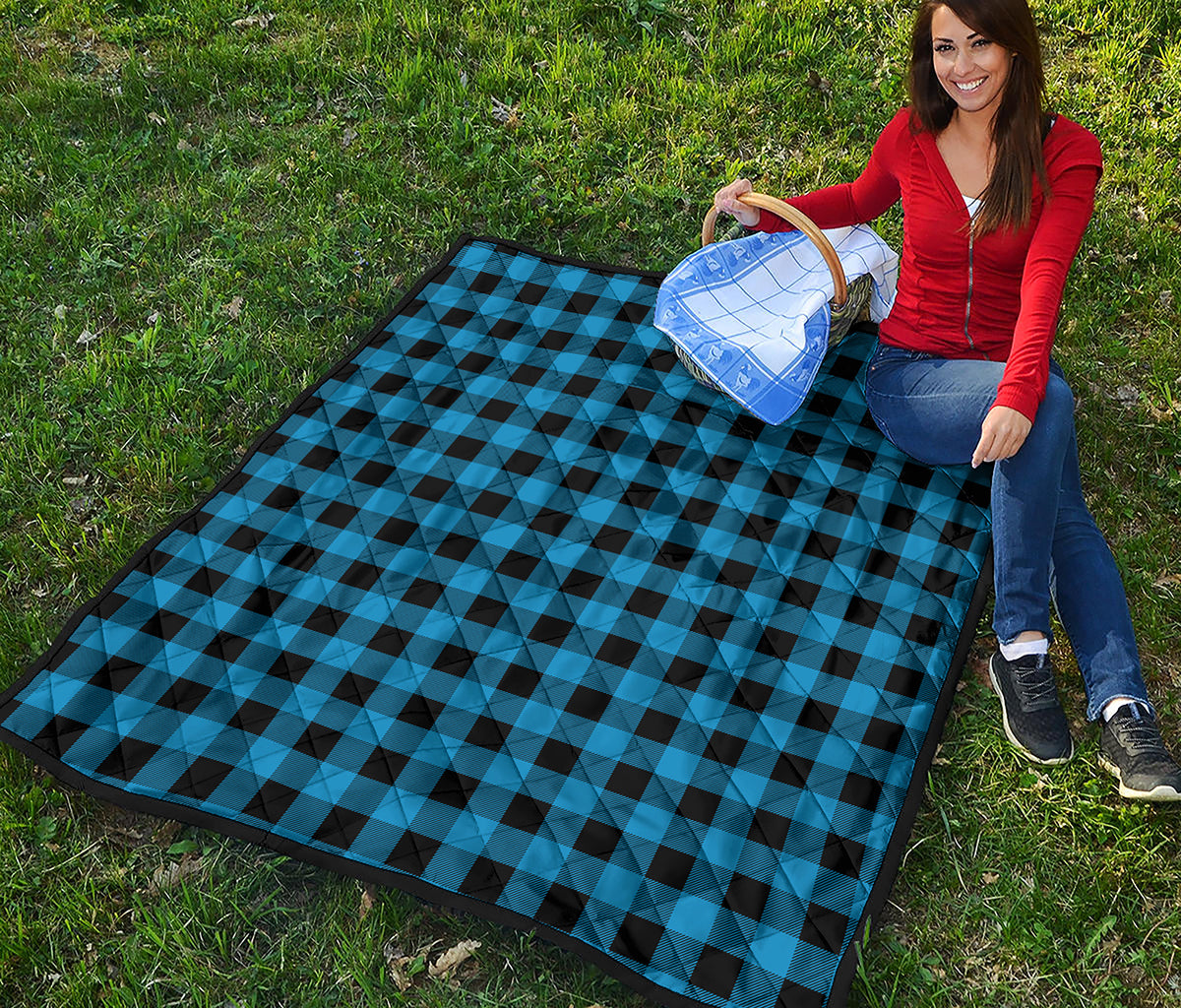 Blue And Black Buffalo Check Print Quilt