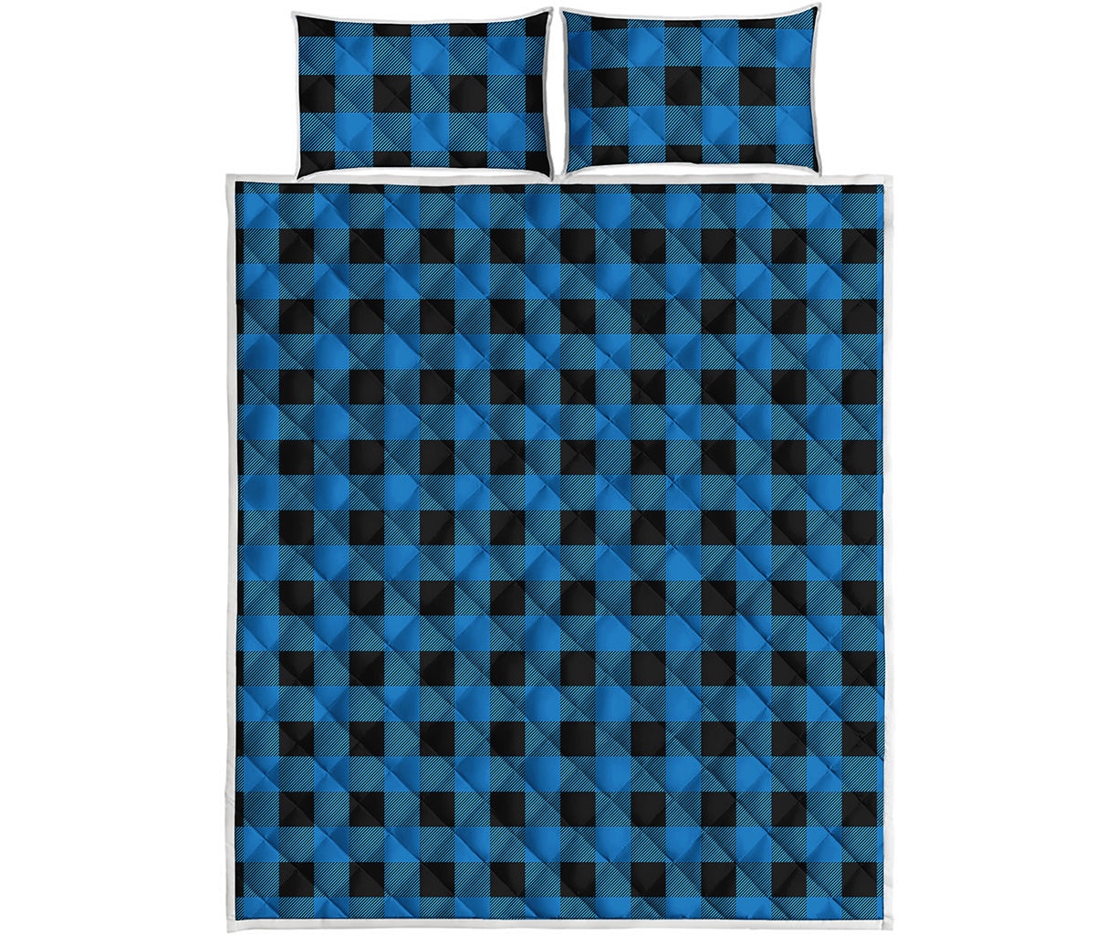 Blue And Black Buffalo Check Print Quilt Bed Set