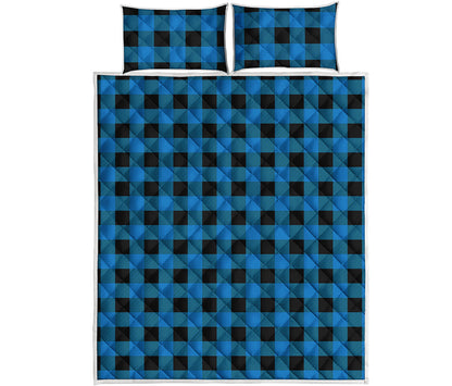 Blue And Black Buffalo Check Print Quilt Bed Set
