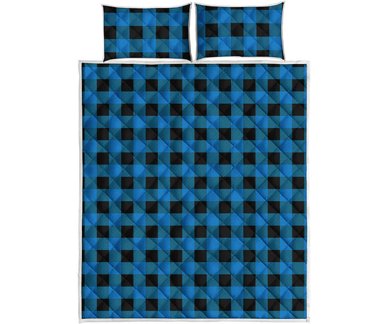 Blue And Black Buffalo Check Print Quilt Bed Set