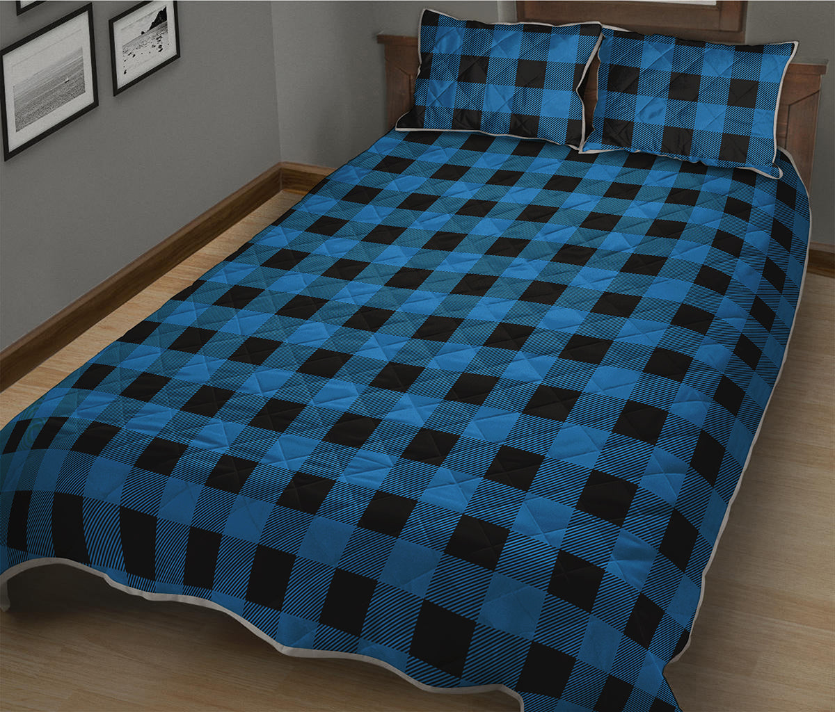 Blue And Black Buffalo Check Print Quilt Bed Set
