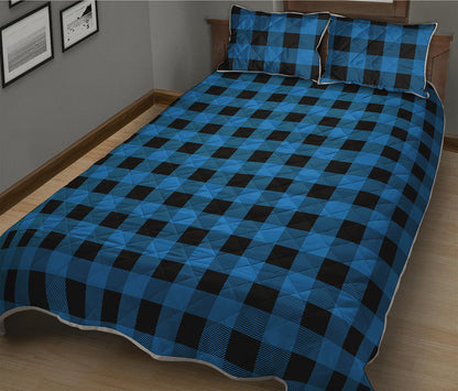 Blue And Black Buffalo Check Print Quilt Bed Set