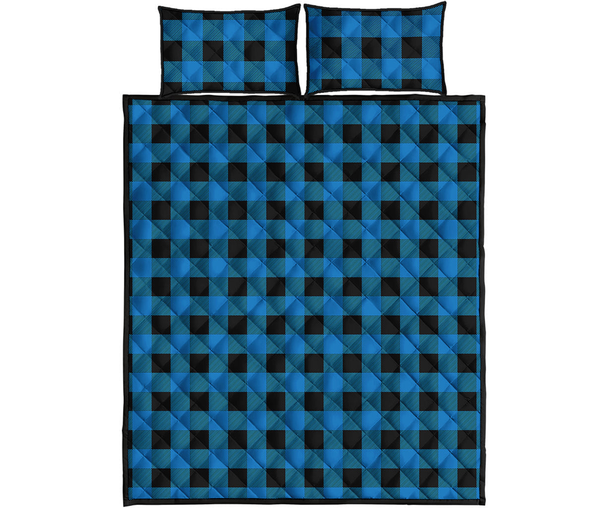 Blue And Black Buffalo Check Print Quilt Bed Set