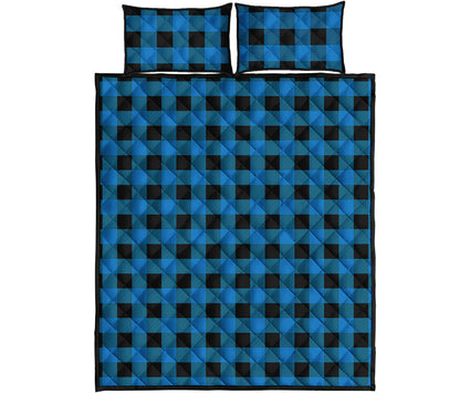 Blue And Black Buffalo Check Print Quilt Bed Set