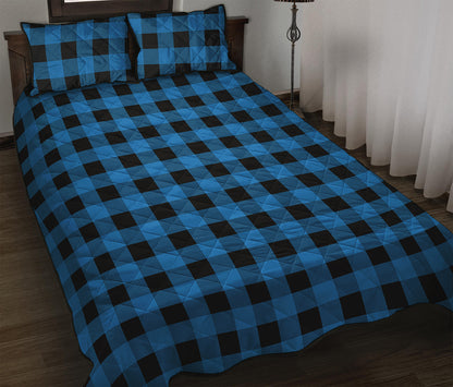 Blue And Black Buffalo Check Print Quilt Bed Set