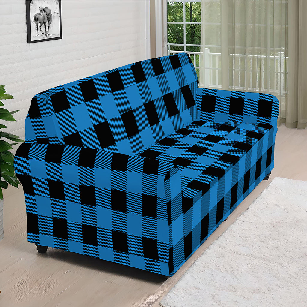 Blue And Black Buffalo Check Print Sofa Cover