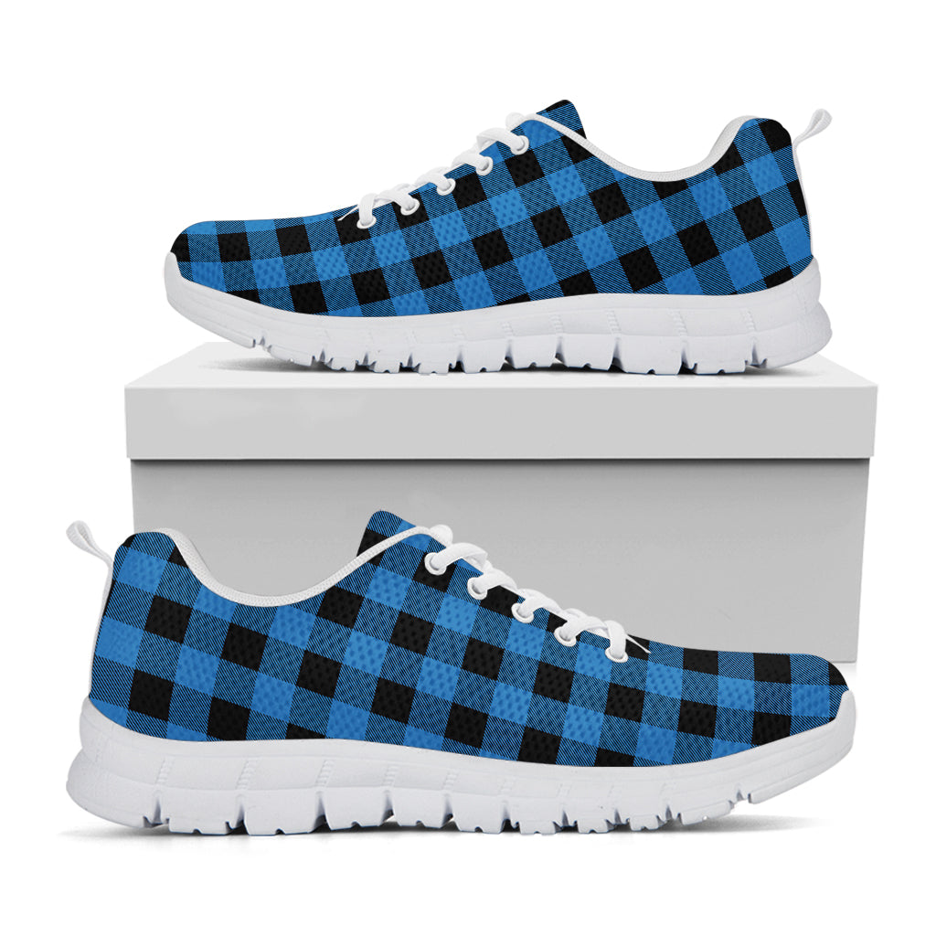 Blue And Black Buffalo Check Print White Sneakers