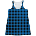Blue And Black Buffalo Check Print Women's Racerback Tank Top