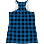 Blue And Black Buffalo Check Print Women's Racerback Tank Top
