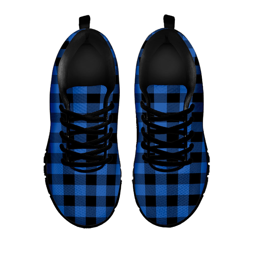 Blue And Black Buffalo Plaid Print Black Sneakers