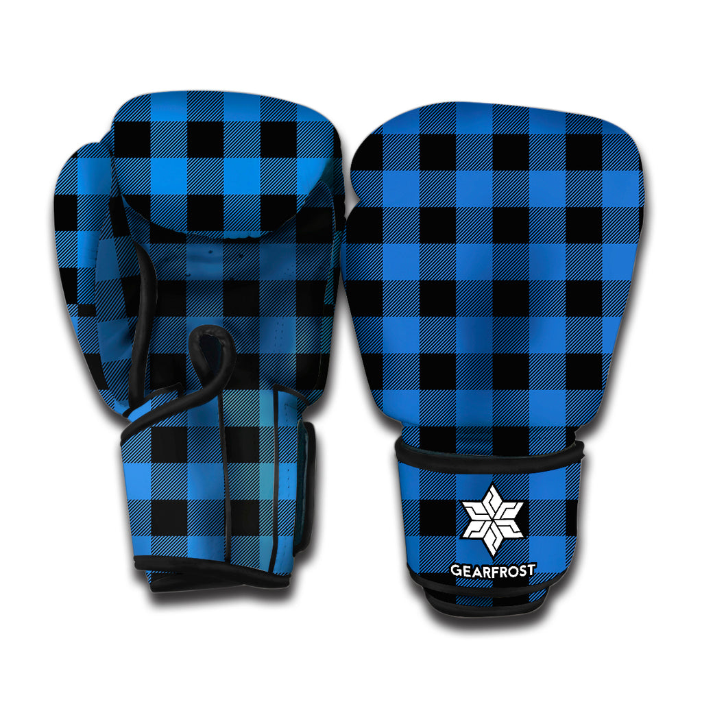 Blue And Black Buffalo Plaid Print Boxing Gloves
