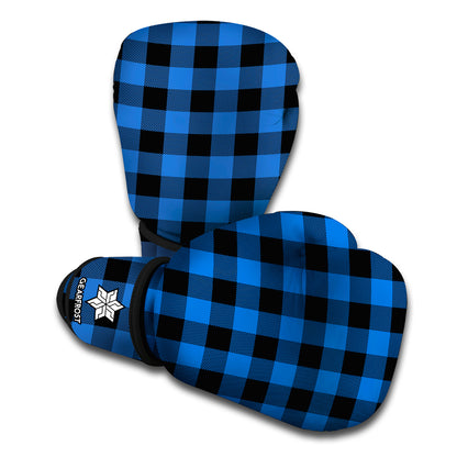 Blue And Black Buffalo Plaid Print Boxing Gloves