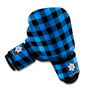 Blue And Black Buffalo Plaid Print Boxing Gloves