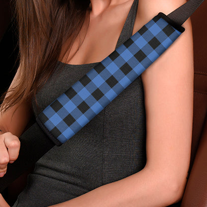 Blue And Black Buffalo Plaid Print Car Seat Belt Covers