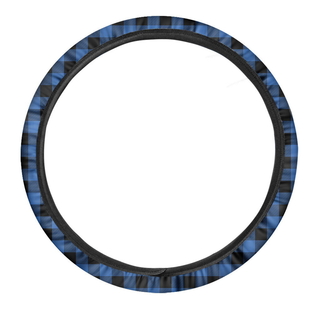Blue And Black Buffalo Plaid Print Car Steering Wheel Cover