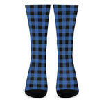 Blue And Black Buffalo Plaid Print Crew Socks