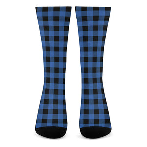 Blue And Black Buffalo Plaid Print Crew Socks