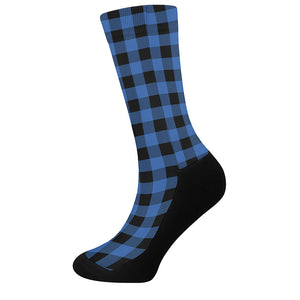 Blue And Black Buffalo Plaid Print Crew Socks