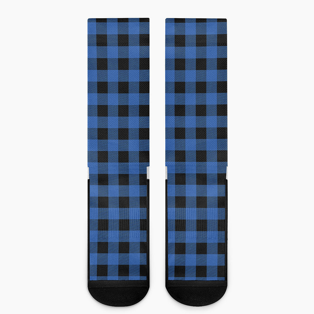 Blue And Black Buffalo Plaid Print Crew Socks