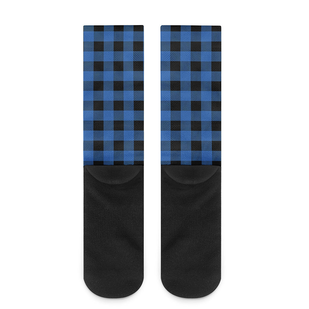 Blue And Black Buffalo Plaid Print Crew Socks