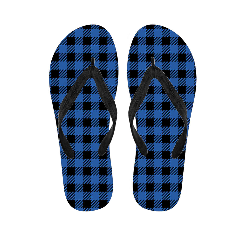Blue And Black Buffalo Plaid Print Flip Flops