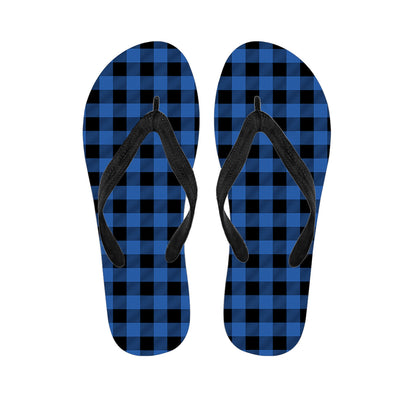 Blue And Black Buffalo Plaid Print Flip Flops