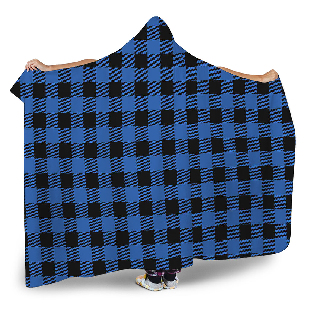 Blue And Black Buffalo Plaid Print Hooded Blanket