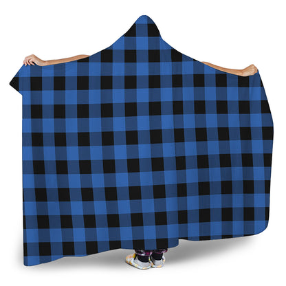 Blue And Black Buffalo Plaid Print Hooded Blanket