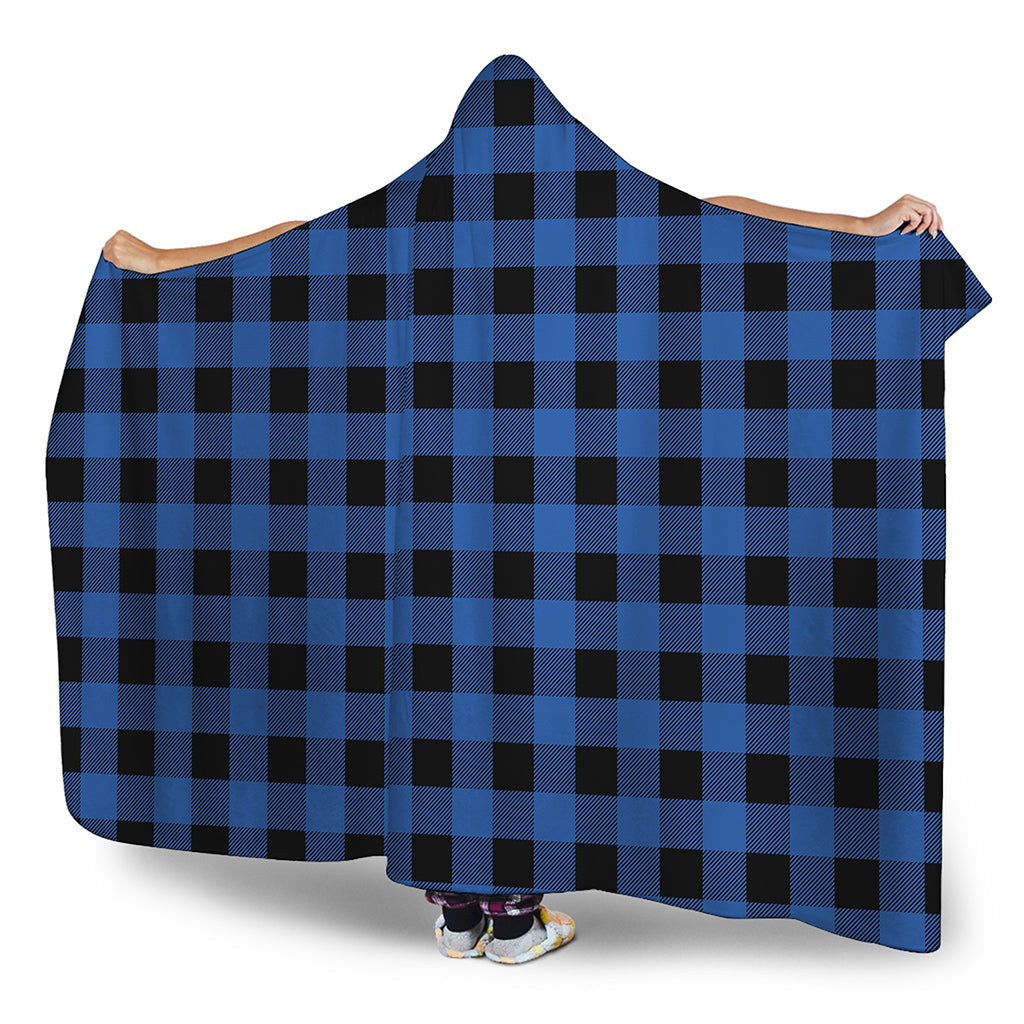 Blue And Black Buffalo Plaid Print Hooded Blanket