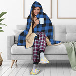 Blue And Black Buffalo Plaid Print Hooded Blanket