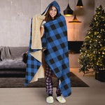 Blue And Black Buffalo Plaid Print Hooded Blanket