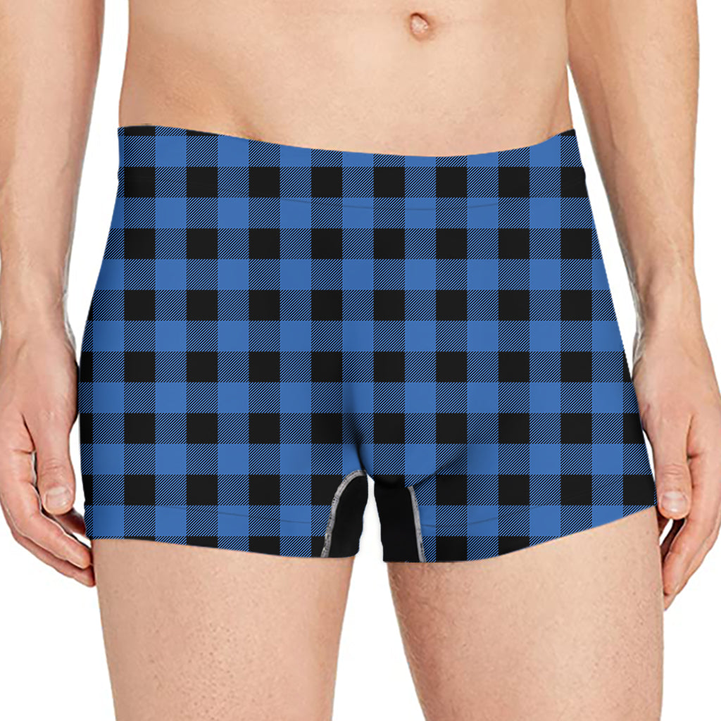 Blue And Black Buffalo Plaid Print Men's Boxer Briefs