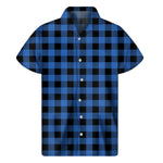 Blue And Black Buffalo Plaid Print Men's Short Sleeve Shirt