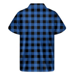 Blue And Black Buffalo Plaid Print Men's Short Sleeve Shirt