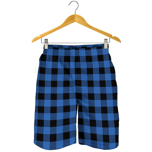 Blue And Black Buffalo Plaid Print Men's Shorts
