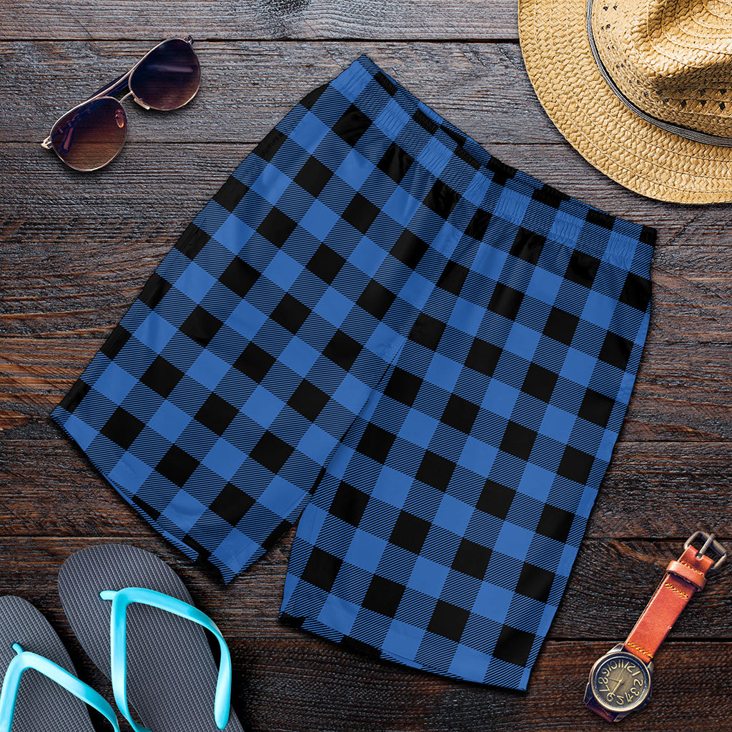 Blue And Black Buffalo Plaid Print Men's Shorts