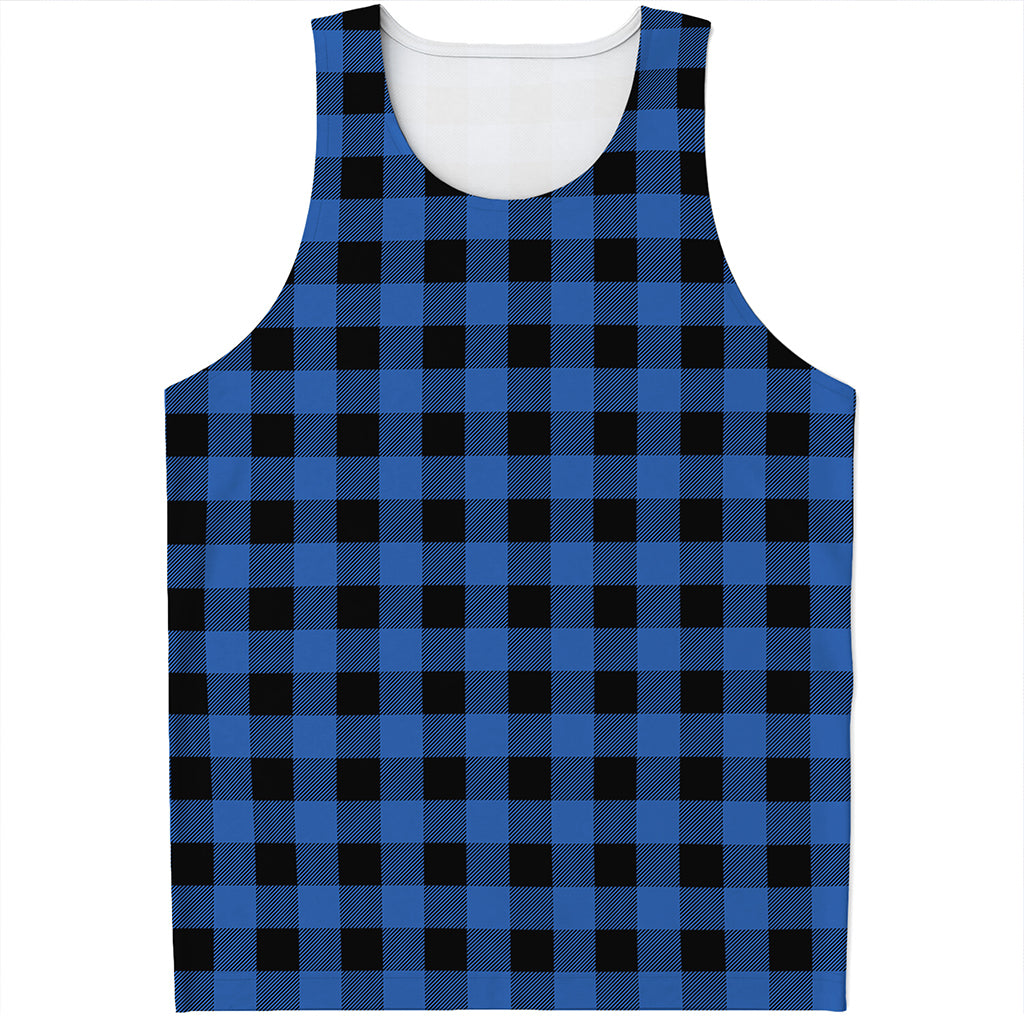 Blue And Black Buffalo Plaid Print Men's Tank Top