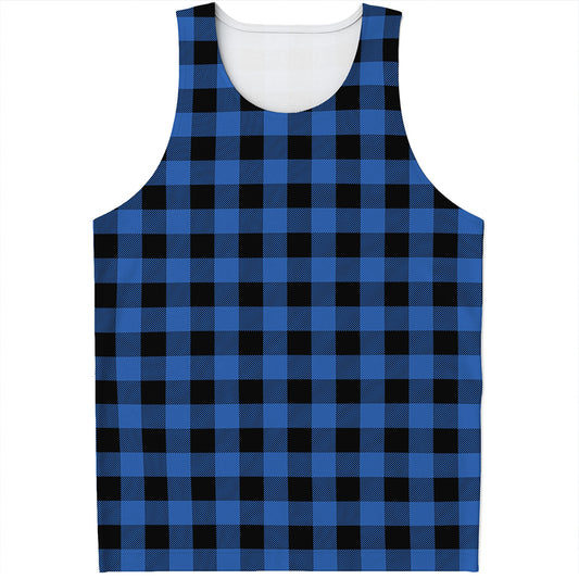 Blue And Black Buffalo Plaid Print Men's Tank Top