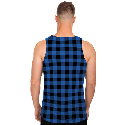 Blue And Black Buffalo Plaid Print Men's Tank Top