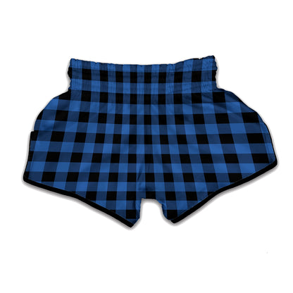Blue And Black Buffalo Plaid Print Muay Thai Boxing Shorts