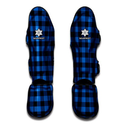 Blue And Black Buffalo Plaid Print Muay Thai Shin Guard