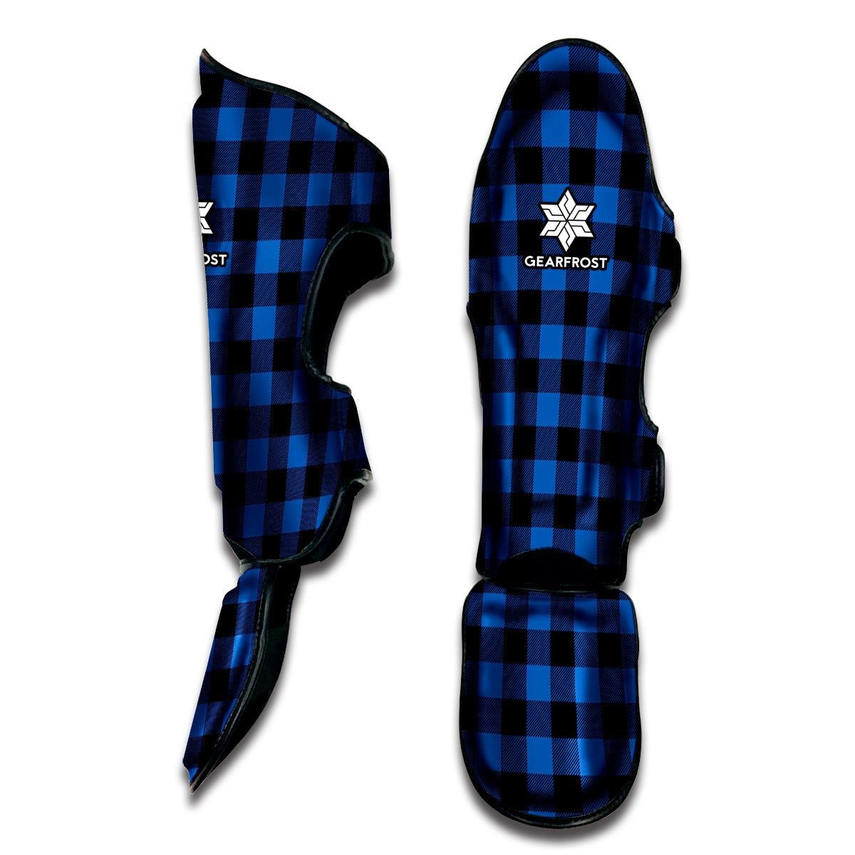 Blue And Black Buffalo Plaid Print Muay Thai Shin Guard