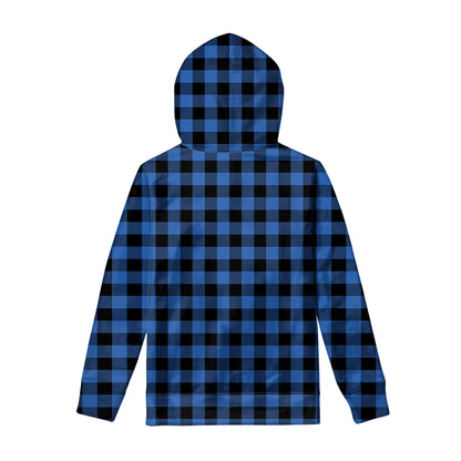 Blue And Black Buffalo Plaid Print Pullover Hoodie