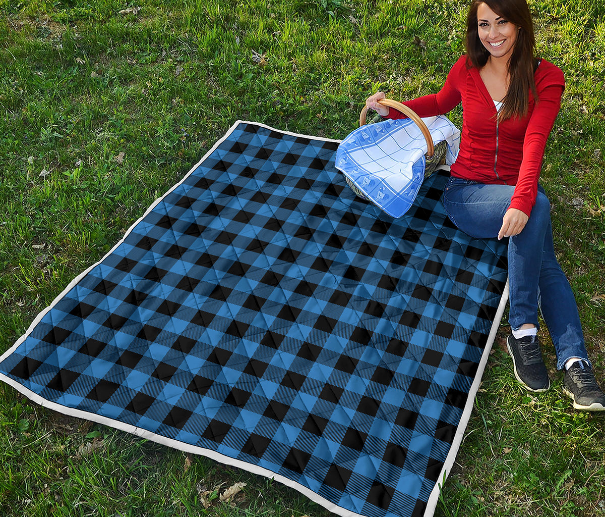 Blue And Black Buffalo Plaid Print Quilt