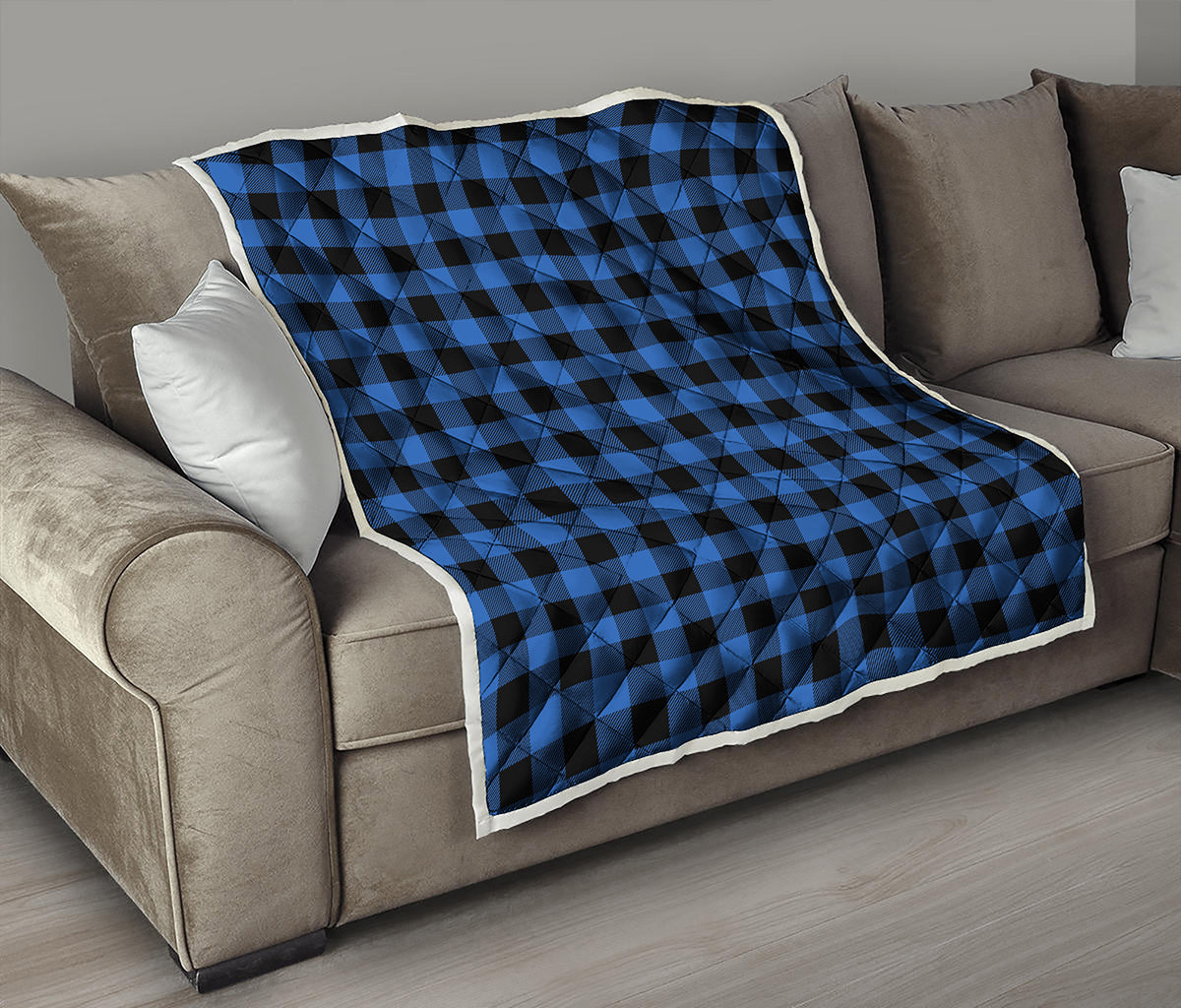 Blue And Black Buffalo Plaid Print Quilt