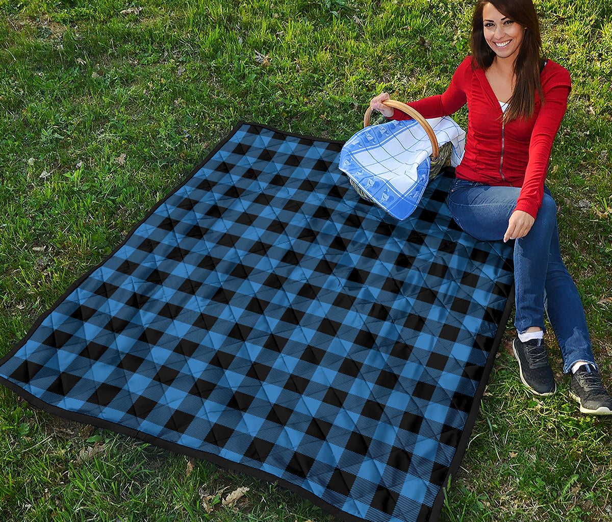 Blue And Black Buffalo Plaid Print Quilt