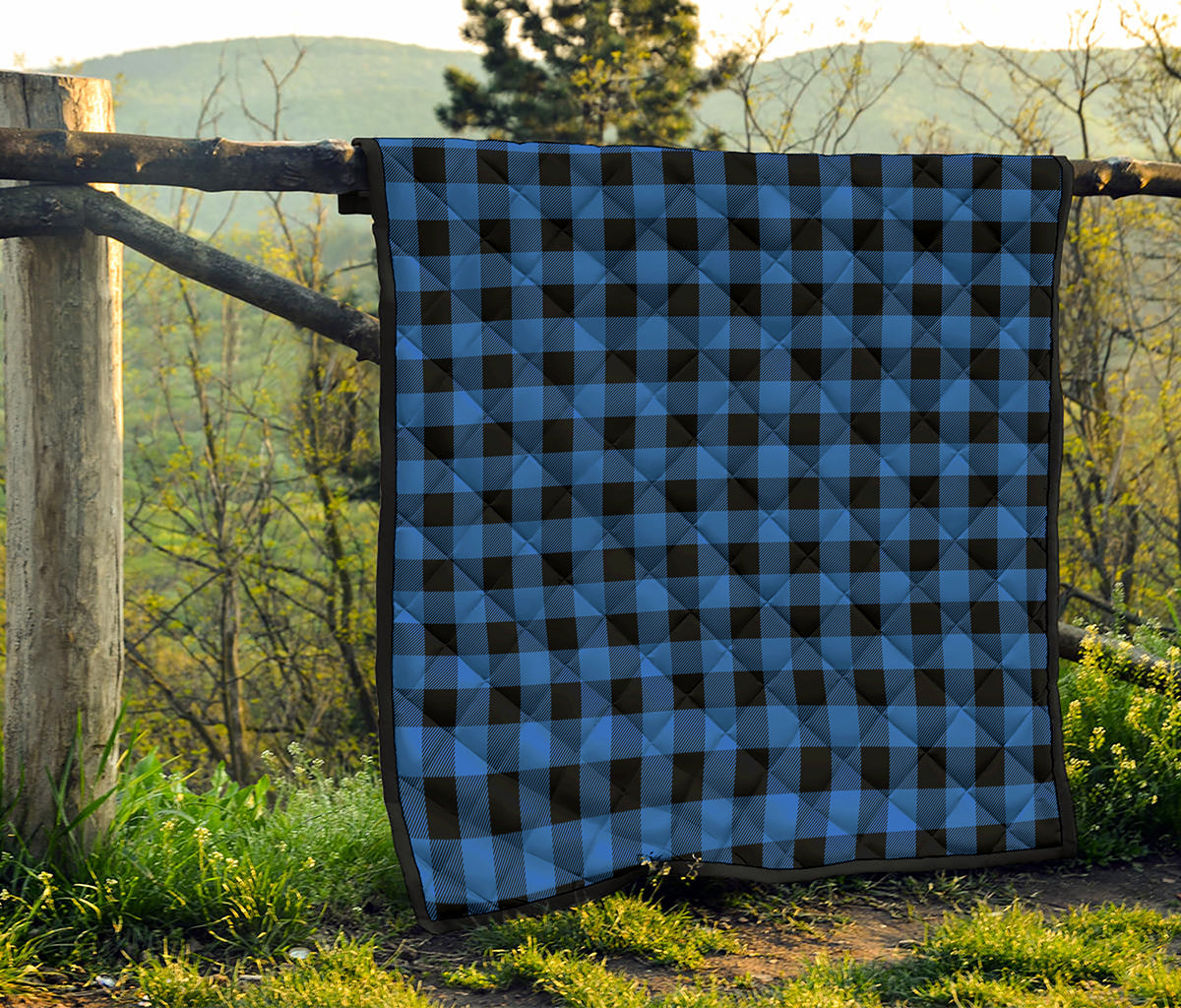 Blue And Black Buffalo Plaid Print Quilt