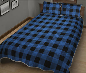 Blue And Black Buffalo Plaid Print Quilt Bed Set